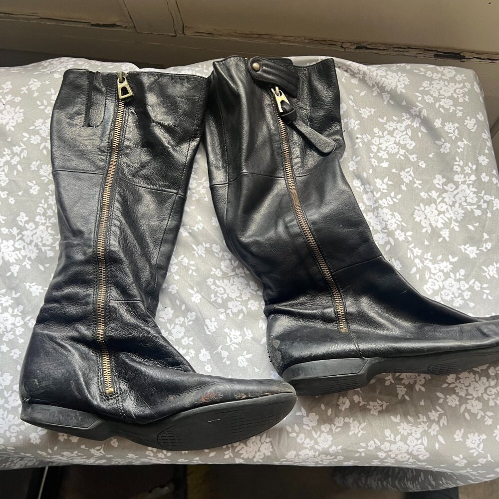 Enzo Angiolini Womens Black Leather Knee-High Boots, Size 8.5 Stylish